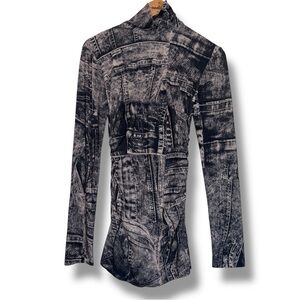 Norma Kamali Long Sleeve Turtleneck Pickleball Dress Denim Print – Size S NWT